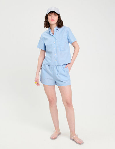 Chemise manches courtes bleu femme