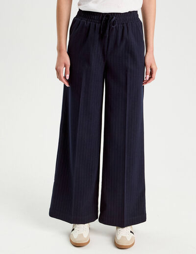 Pantalon large avec pinces bleu marine femme
