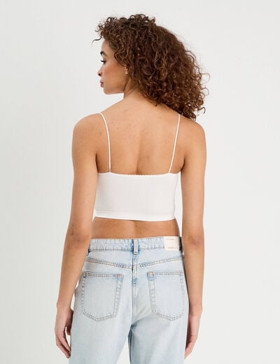 Crop top côtelé ecru femme