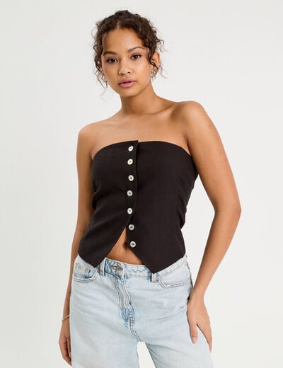 Bustier cintré boutons noir femme