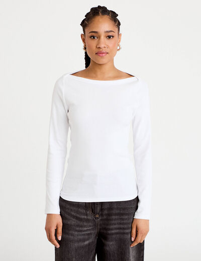 T-shirt col bateau blanc femme