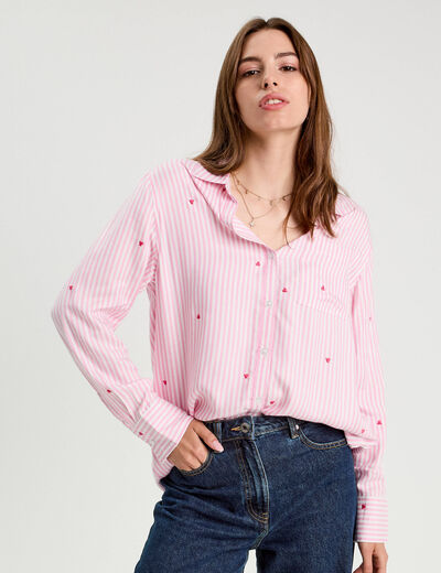 Chemise manches longues rose femme