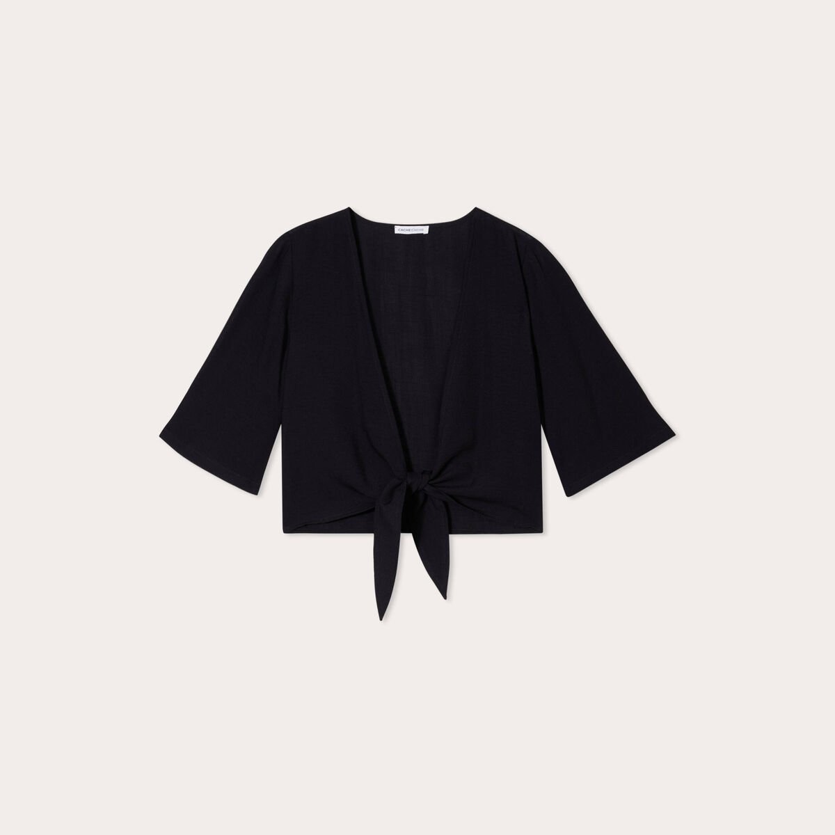 Blouse nouée cropped noir femme