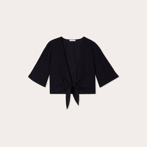 Blouse nouée cropped noir femme