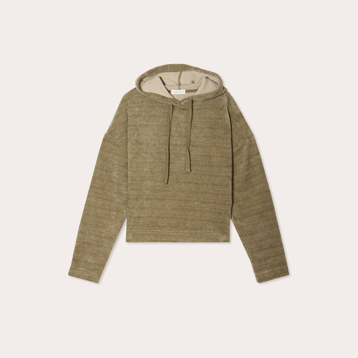 Sweat &agrave; capuche vert kaki femme