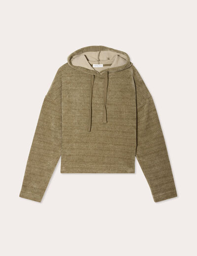 Sweat &agrave; capuche vert kaki femme