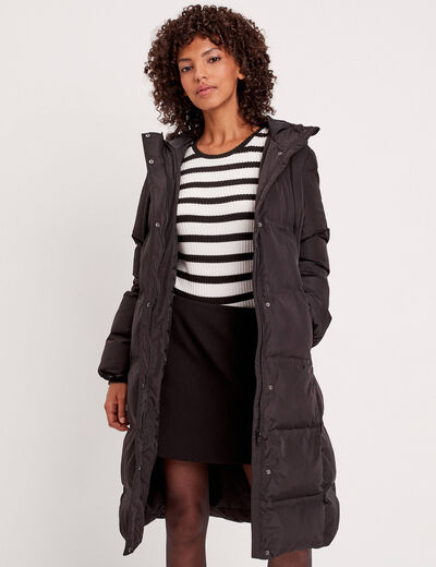 Doudoune longue à capuche noir femme