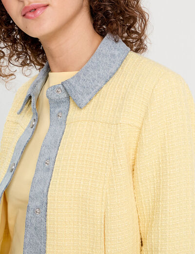 Veste droite tweed jaune clair femme