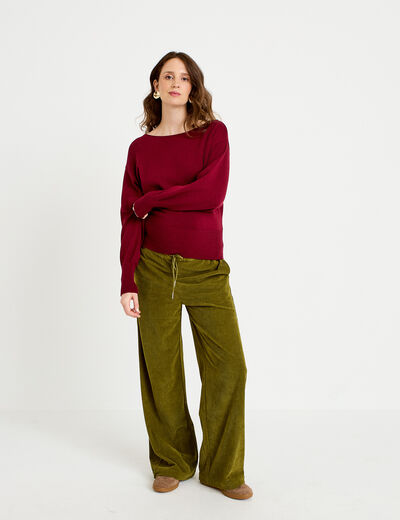 Pantalon jogging taille standard velours vert kaki femme