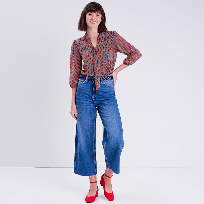 Blouse manches 3/4 marron femme