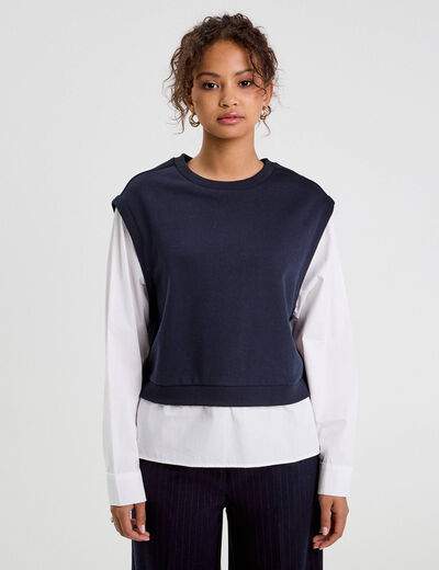 Sweat manches longues bleu marine femme