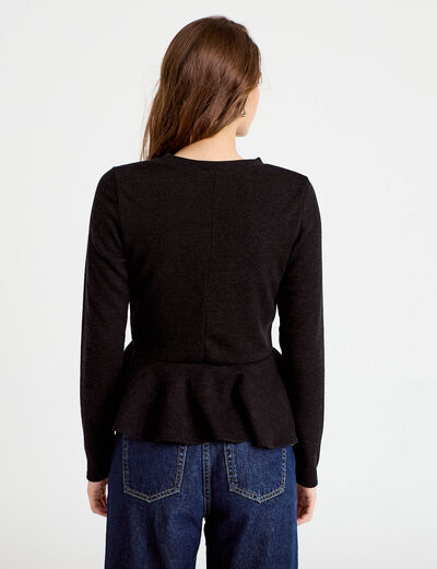 Pull p&eacute;plum avec boutons noir femme