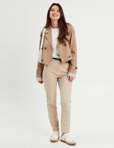 Pantalon cigarette ceinturé taupe femme