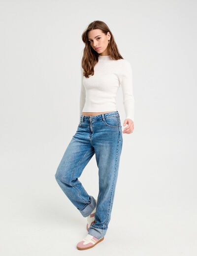 Pull col montant torsades ecru femme