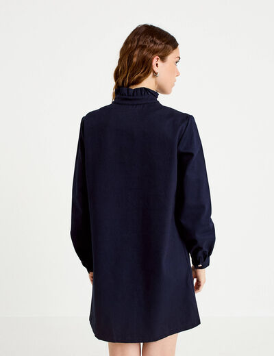 Robe droite col chemise manches longues bleu marine femme