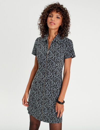 Robe évasée zippée noir femme