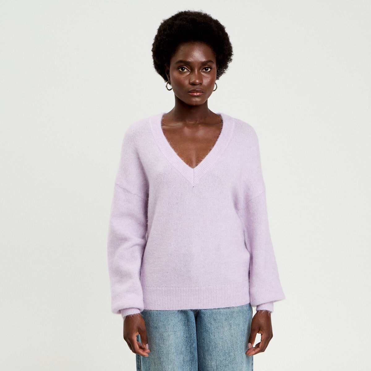 Pull duveteux parme femme