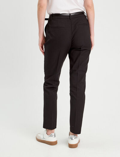 Pantalon cigarette ceinturé noir femme