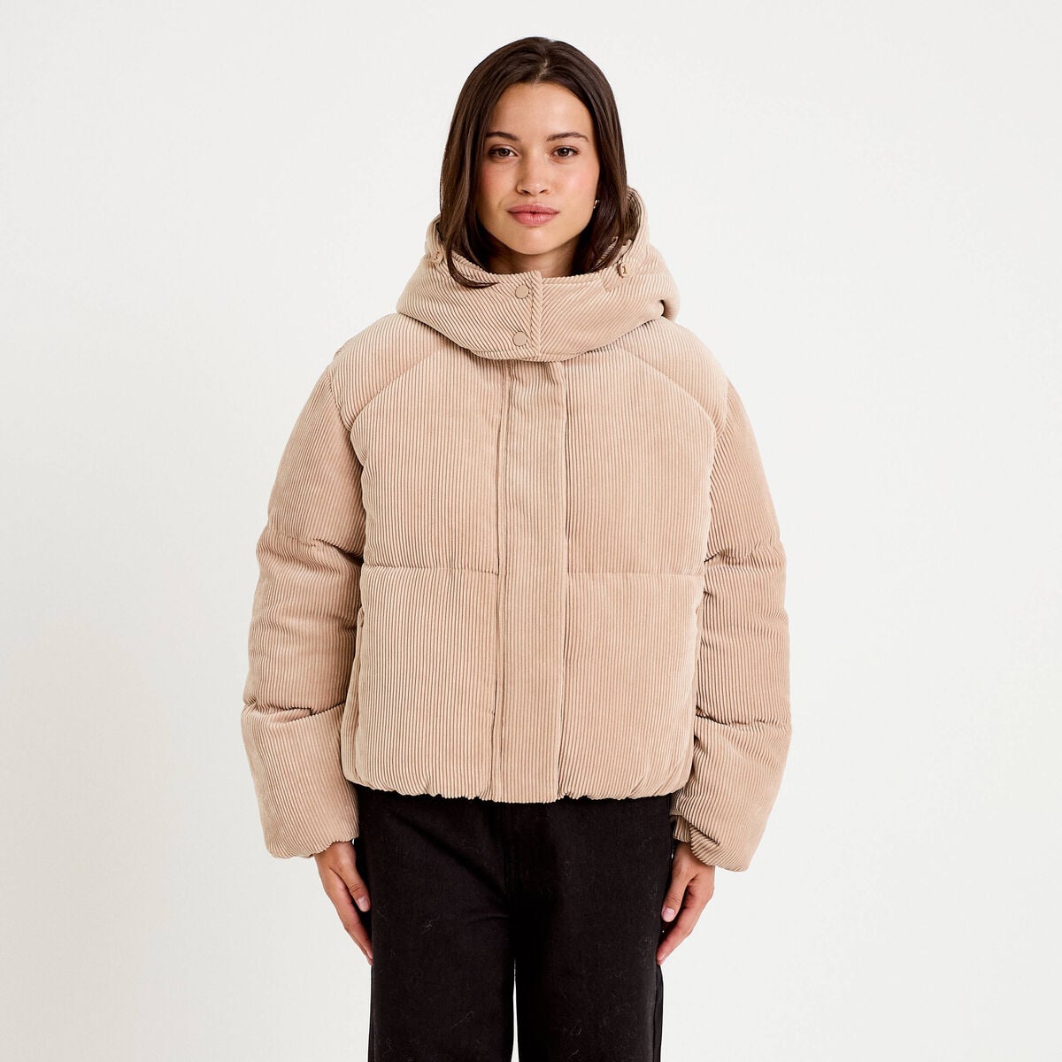 Doudoune r&eacute;versible courte velours beige femme