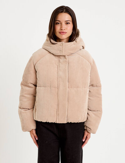 Doudoune r&eacute;versible courte velours beige femme