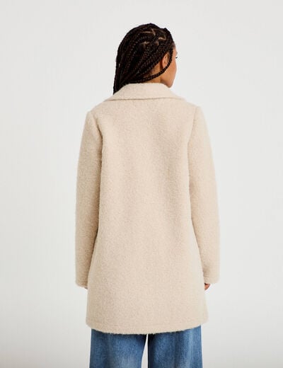 Manteau droit mi-long bouclettes beige femme
