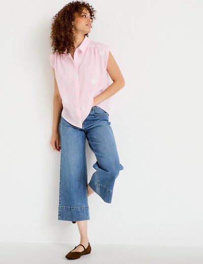 Chemise sans manches col classique rose femme