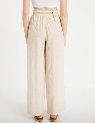 Pantalon large avec ceinture amovible beige femme