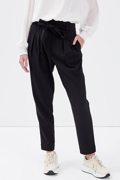 Pantalon paperbag noir femme