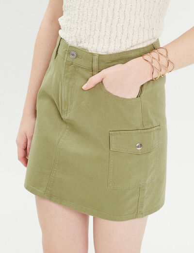 Jupe cargo en jean vert kaki femme