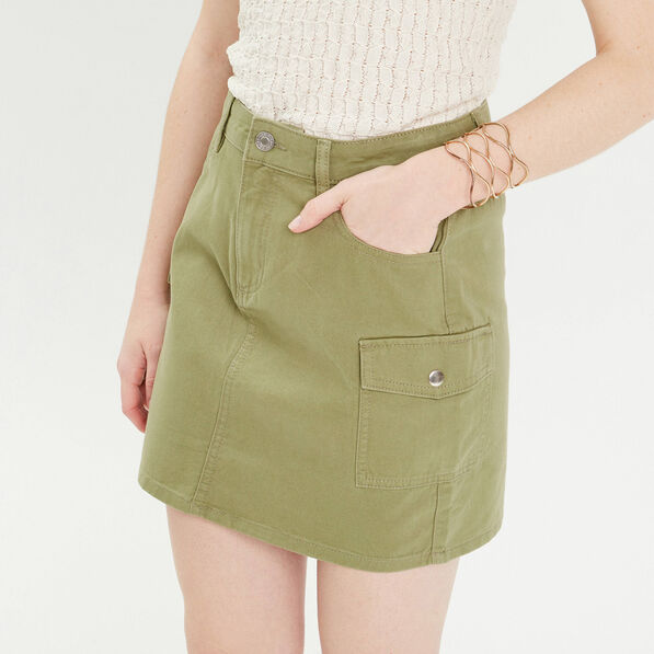 Jupe cargo en jean vert kaki femme