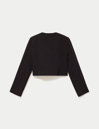 Blazer droit cropped col rond noir femme