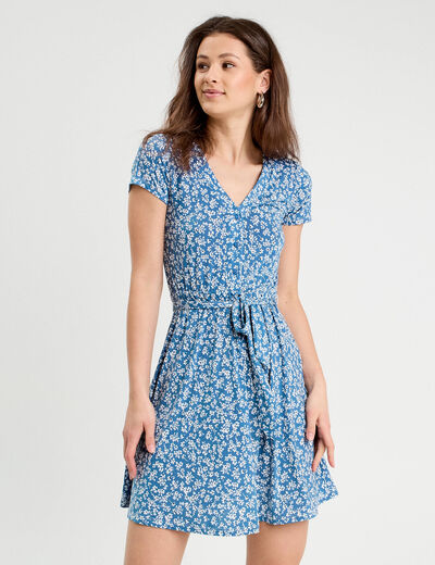 Robe évasée boutonnée bleu clair femme