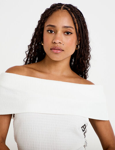 Top col bardot ecru femme