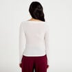 T-shirt col b&eacute;nitier manches longues ecru femme