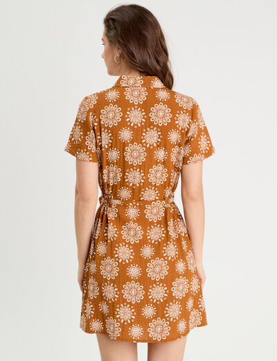 Robe chemise droite camel femme