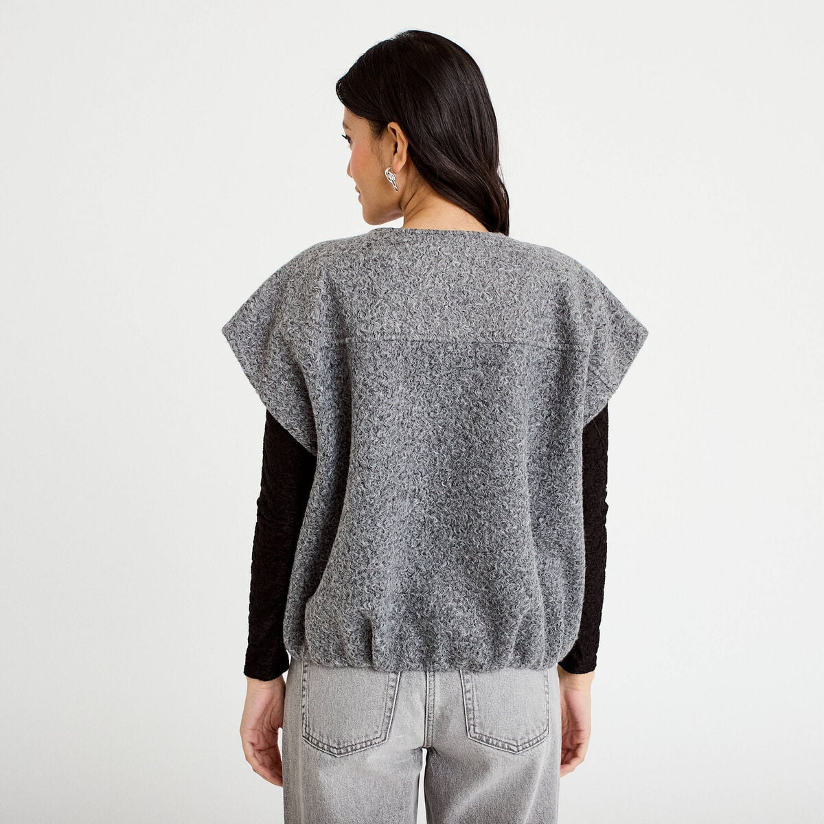 Gilet oversize sans manches col rond gris clair femme