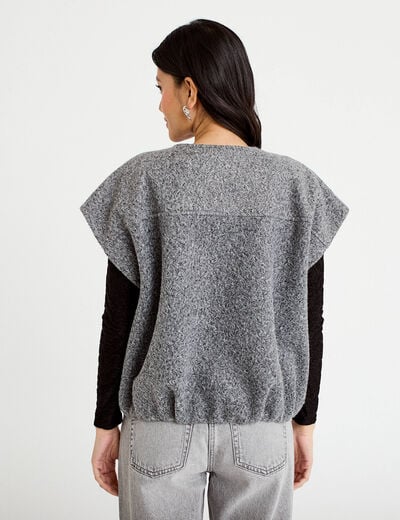 Gilet oversize sans manches col rond gris clair femme