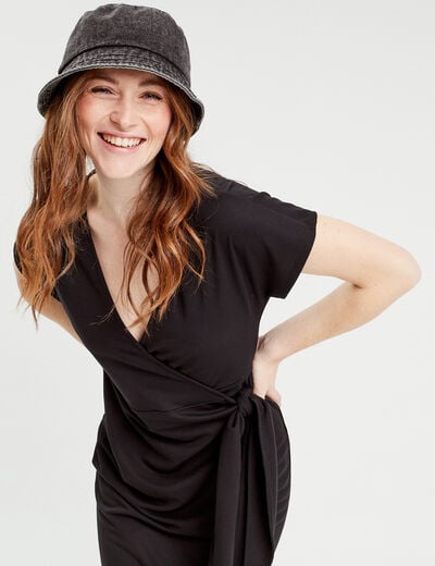 Robe midi portefeuille noir femme