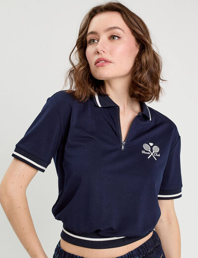 Polo manches courtes bleu marine femme