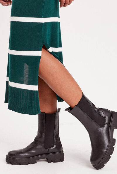 Robe pull longue col roulé vert foncé femme