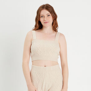 Bustier tricot torsades beige femme