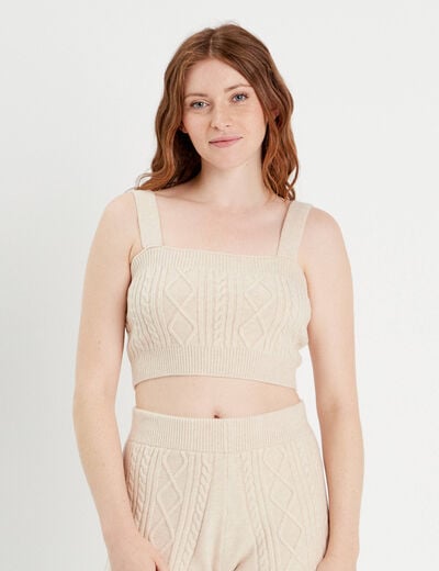 Bustier tricot torsades beige femme
