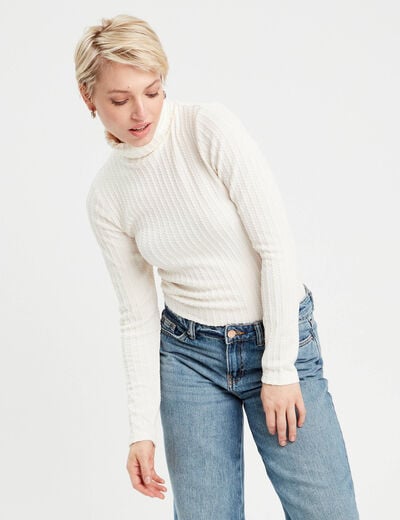 T-shirt col roulé ecru femme