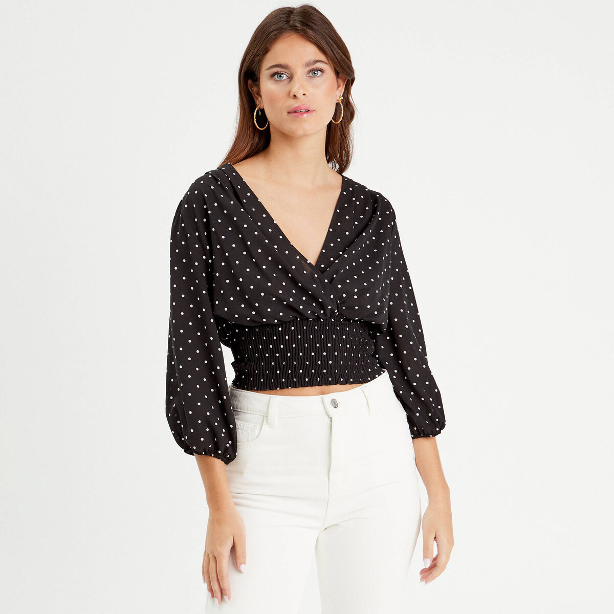 Blouse manches 3/4 noir femme