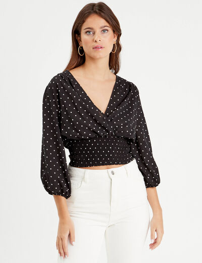 Blouse manches 3/4 noir femme