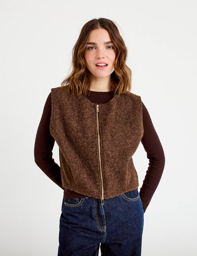 Veste sans manches effet polaire marron fonc&eacute; femme