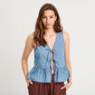 Blouse nouée en jean denim bleach femme