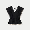 Blouse d&eacute;collet&eacute; voile manches courtes noir femme