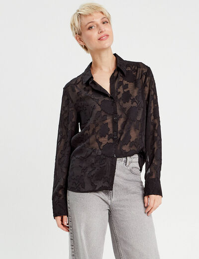Chemise brodée noir femme