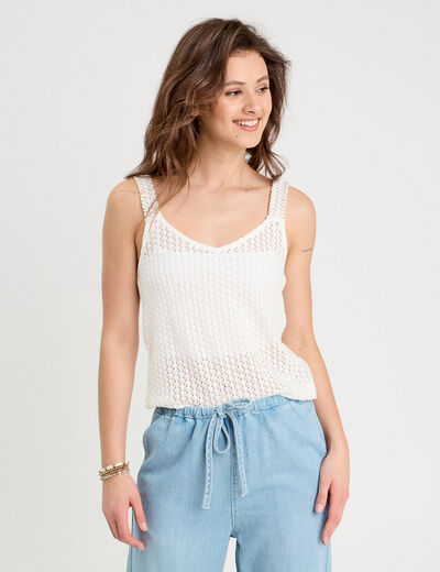Débardeur effet crochet ecru femme